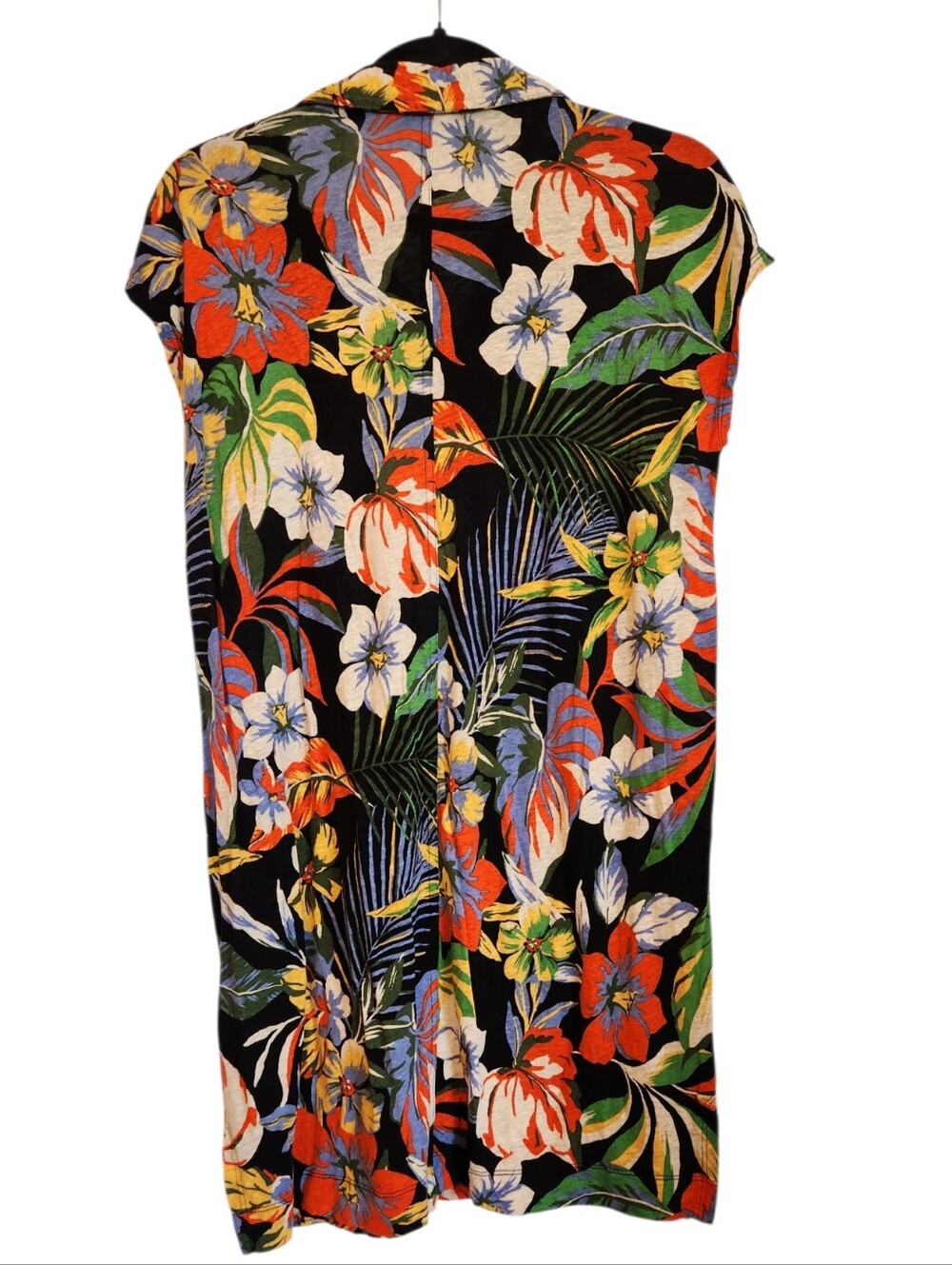 C&C California Tropical Floral Linen Blend V-Neck Dress Cap Sleeve Size M Resort - Picture 2 of 14